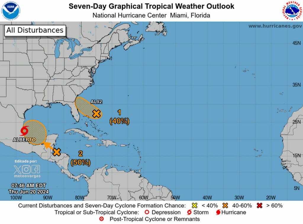 Pronóstico para tormenta tropical Alberto y otros sistemas